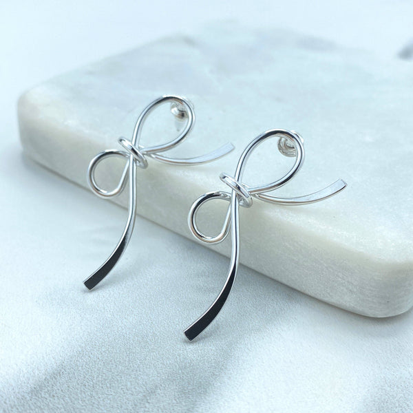 Silver Filled Bow Ribbon Knot Stud Earrings