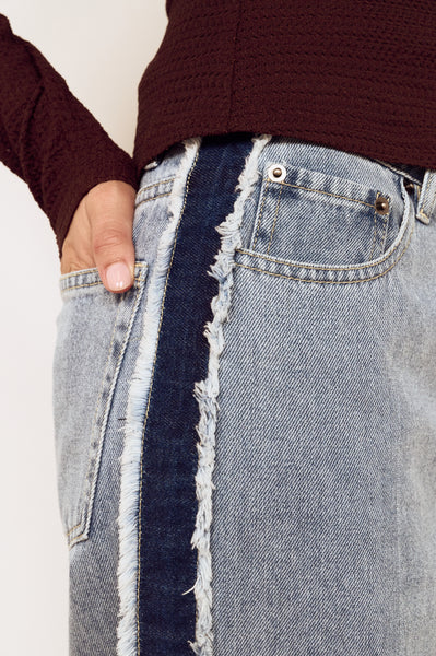 Frayed Contrast Stripe Denim Jeans