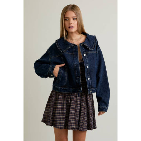 RUFFLED PETER PAN COLLAR DENIM JACKET