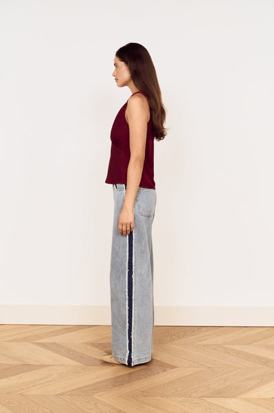 Frayed Contrast Stripe Denim Jeans