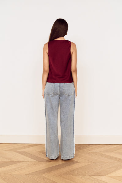 Frayed Contrast Stripe Denim Jeans