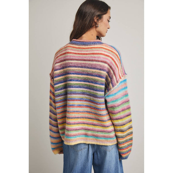 RAINBOW BUTTON-UP KNIT SWEATER CARDIGAN: SKY OMBRE