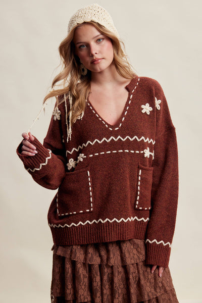 Floral Embroidered Knit Sweater