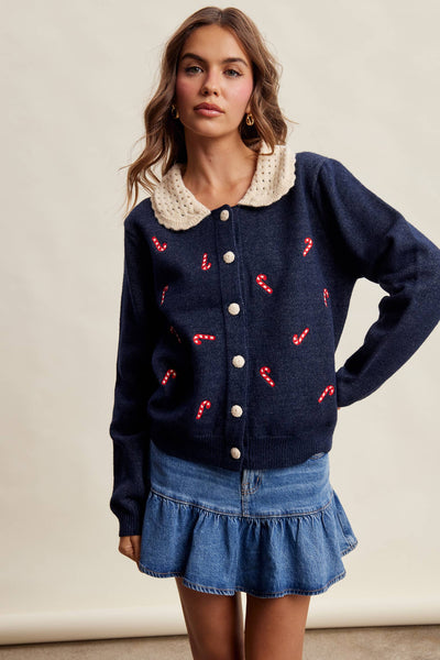 Candy Cane Collar Holiday Cardigan