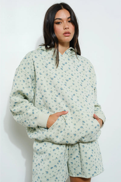 Ditsy Floral Hoodie Sweatshirt Mint