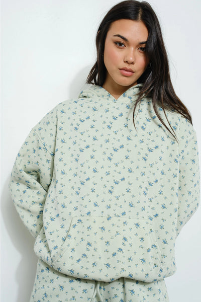Ditsy Floral Hoodie Sweatshirt Mint