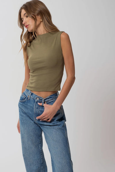 Mock Neck Sleeveless Cropped Knit Top (LAST ONE)