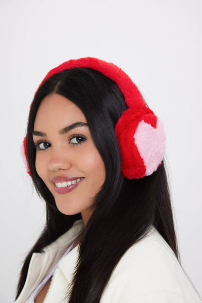 Earmuffs with Hearts in Red