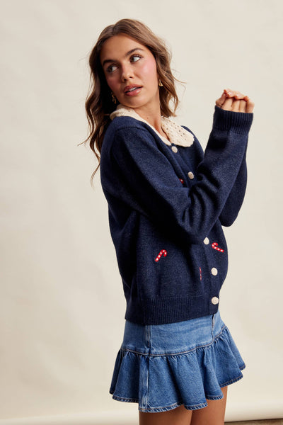 Candy Cane Collar Holiday Cardigan