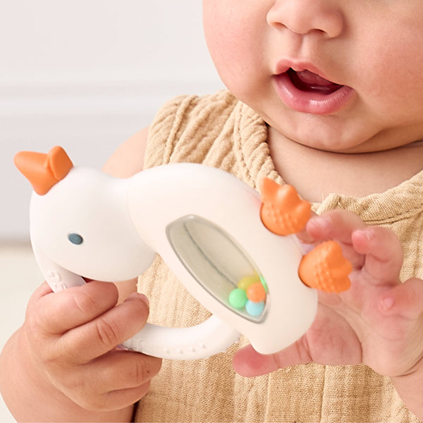 *NEW* Bitzy Shake™ - Silicone Teether with Rattle: Goose