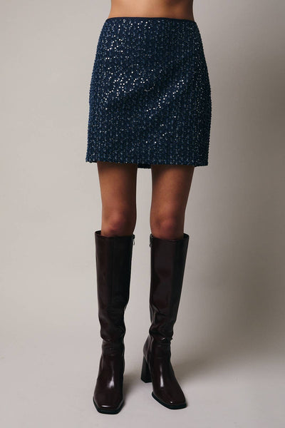 DENIM & SEQUIN MINI SKIRT