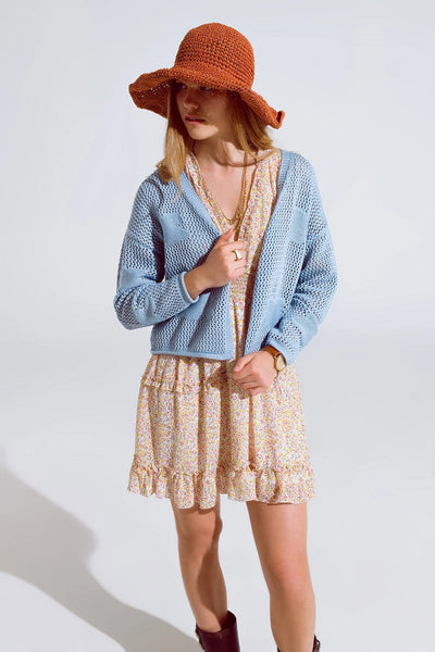Crochet Cardigan with Knitted Clouds in Blue