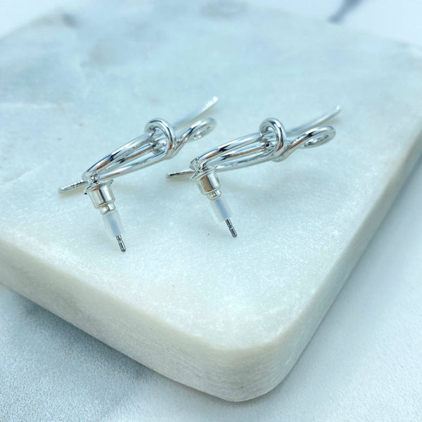 Silver Filled Bow Ribbon Knot Stud Earrings