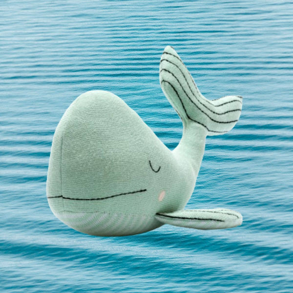 Sea Green Whale Plush Toy in Organic Cotton Knit