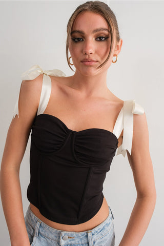 Satin Ribbon Strap Detail Corset Top