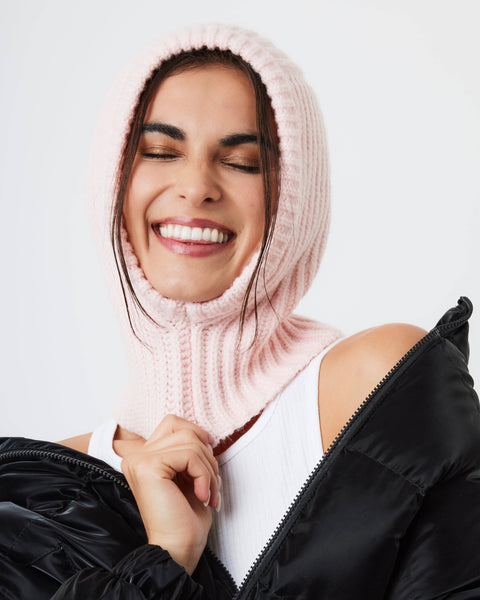 Loose Fit Ribbed Knit Balaclava in Pink: Pink