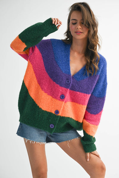 Colorblock Fuzzy Cardigan