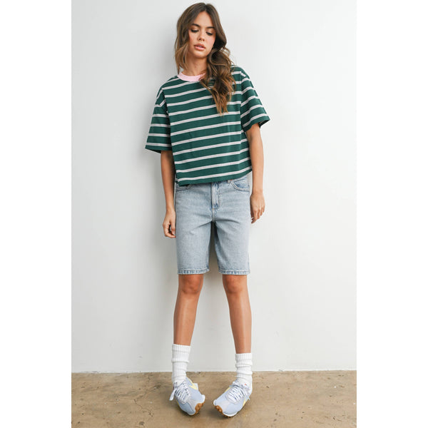 Striped Boxy Cropped T-Shirt