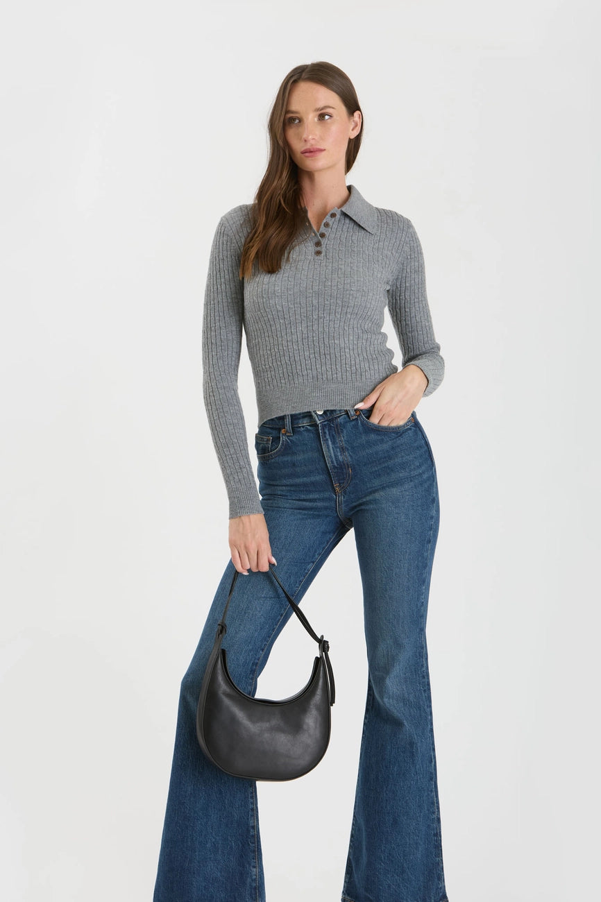 Collared Polo Long Sleeve Knit Top