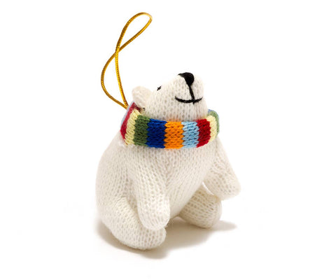 Knitted Polar Bear with Scarf Hanging Ornament