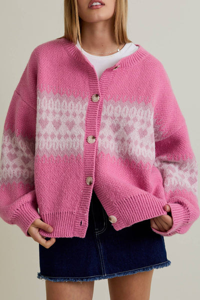 Pink Heart Sweater Cardigan
