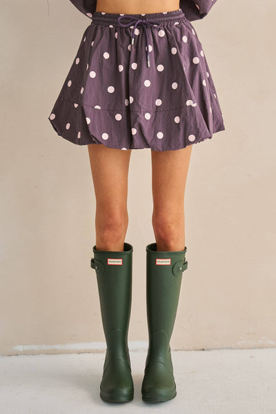 Polka Dot Drawstring Balloon Mini Skirt