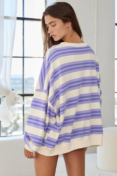 Striped Terry Oversized Sweatshirt Top