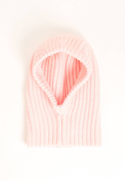 Loose Fit Ribbed Knit Balaclava in Pink: Pink