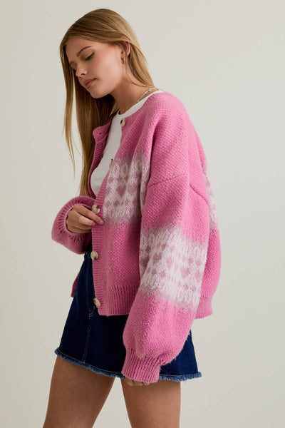 Pink Heart Sweater Cardigan