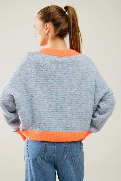 Oversized Light Blue/Orange Knit Sweater