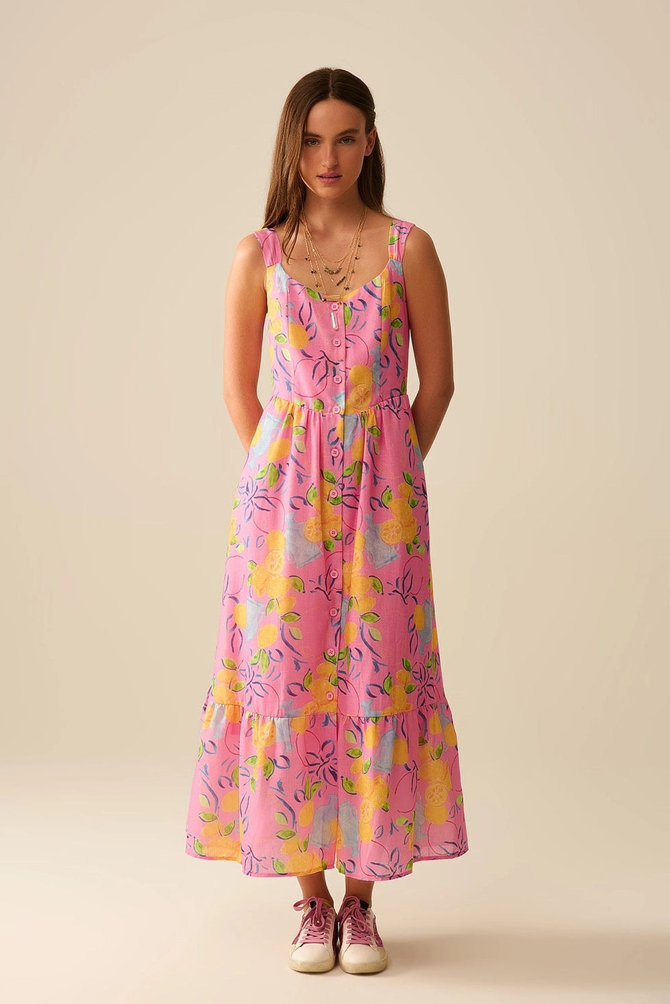 Lemon Print Maxi Dress