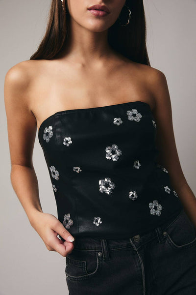 DAISY SEQUIN LEATHER TUBE TOP