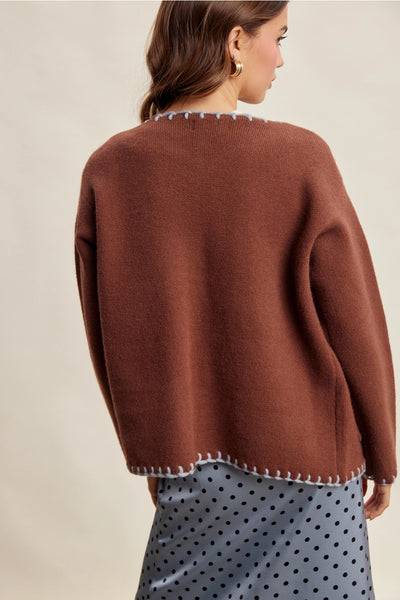 Contrast Whipstitch Knit Cardigan