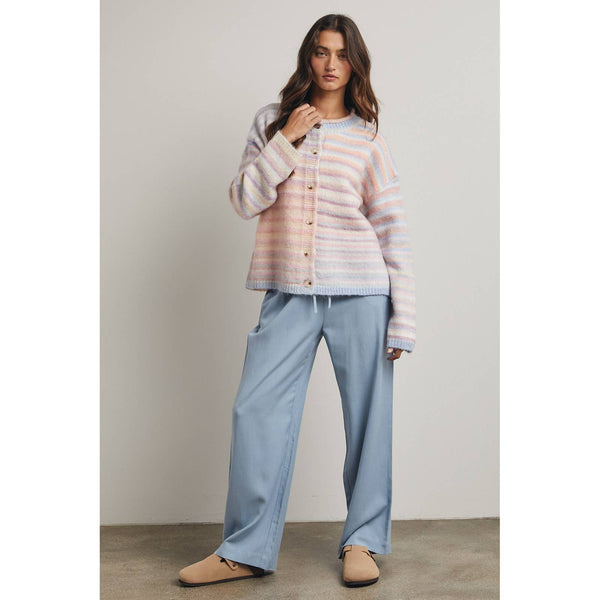 RAINBOW BUTTON-UP KNIT SWEATER CARDIGAN: BUBBLEGUM/MINT