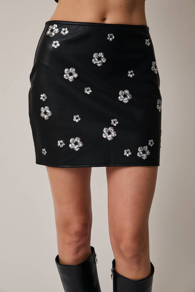 DAISY SEQUIN LEATHER MINI SKIRT