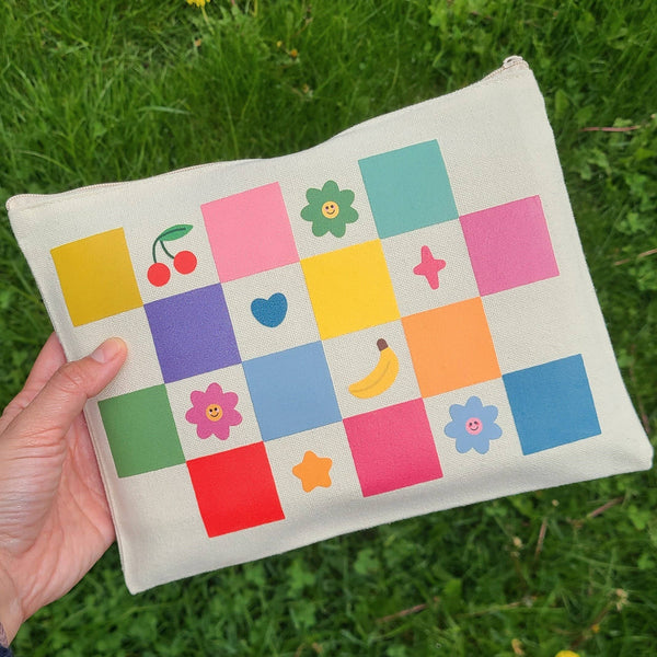 Checkered Canvas Pouch