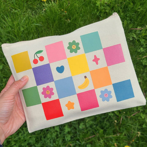 Checkered Canvas Pouch