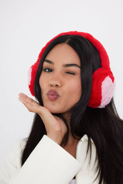 Earmuffs with Hearts in Red