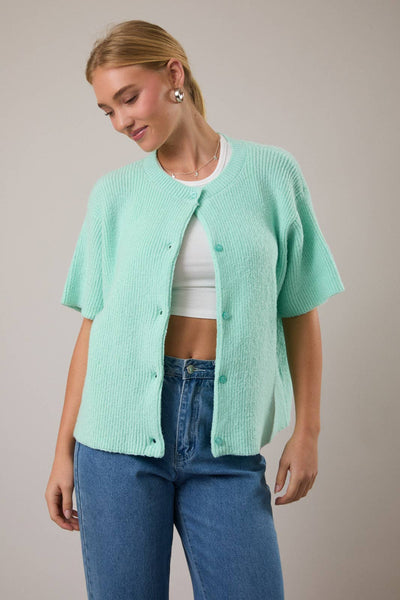 ROUND NECK SHORT SLEEVE SWEATER CARDIGAN