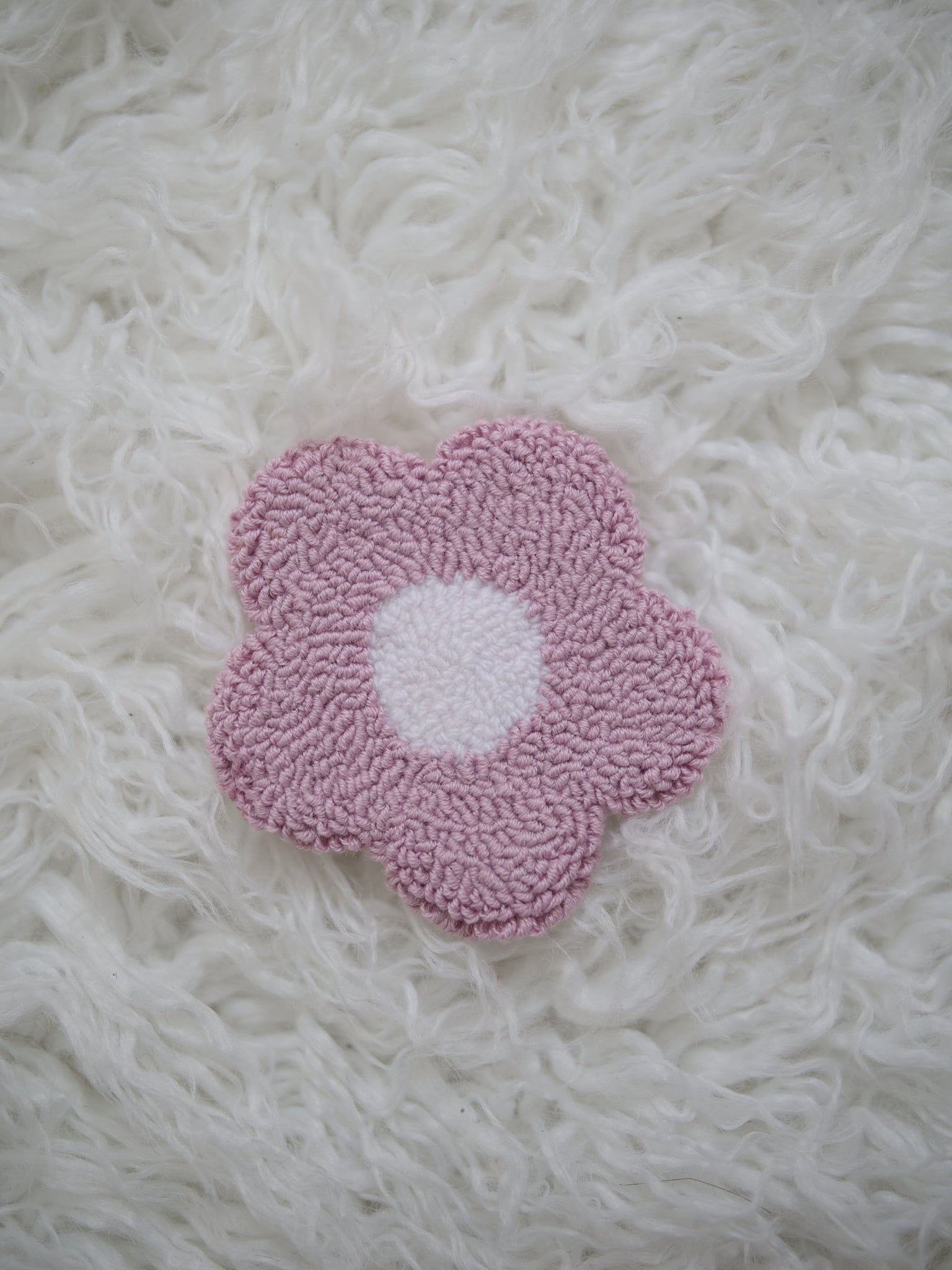 Handmade Punch Needle Mug Rug - Flower