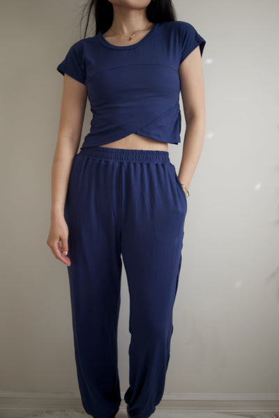 Solid Color Crop Top and Pants Set