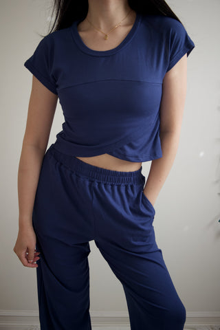 Solid Color Crop Top and Pants Set