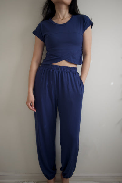 Solid Color Crop Top and Pants Set