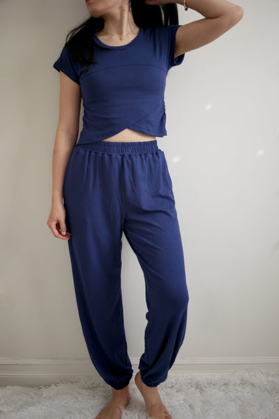 Solid Color Crop Top and Pants Set