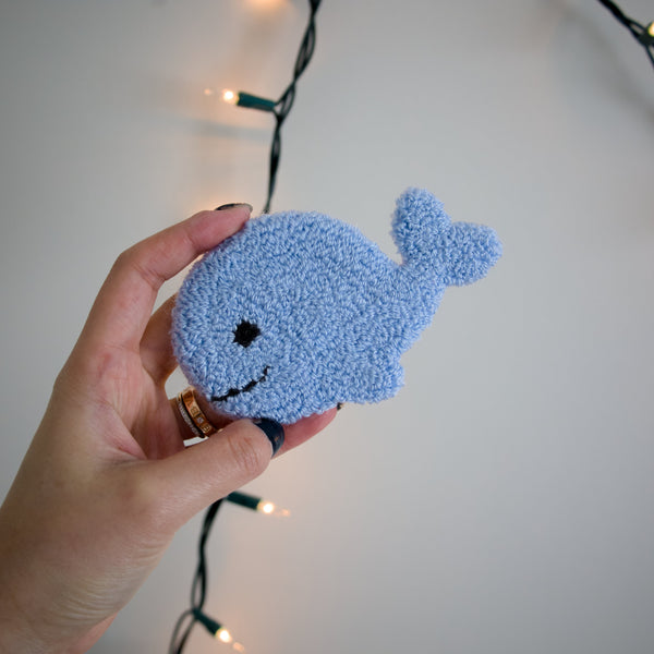 Handmade Punch Needle Mug Rug - Whale