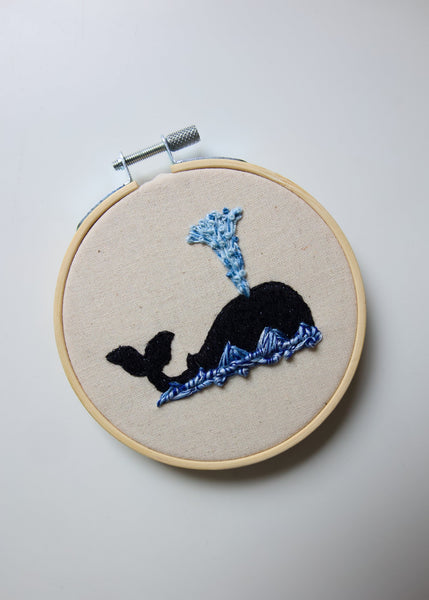 Hand Embroidered Hoop - Whale