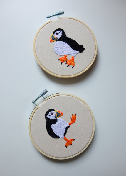 Hand Embroidered Hoop - Puffin