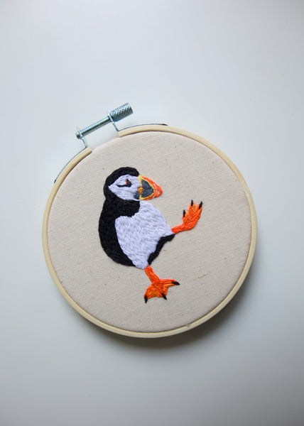 Hand Embroidered Hoop - Puffin