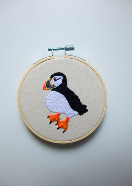 Hand Embroidered Hoop - Puffin
