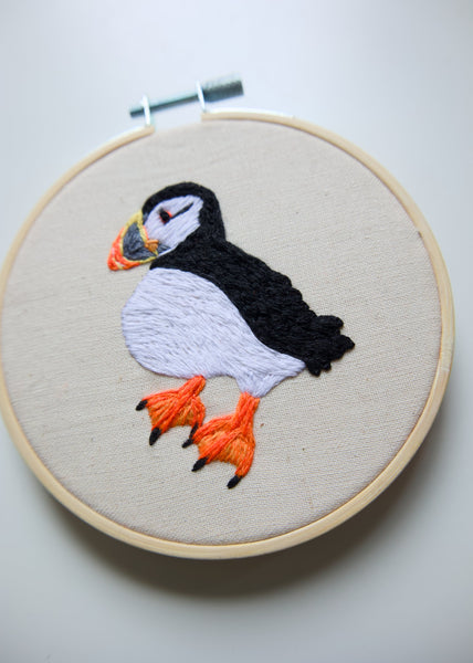 Hand Embroidered Hoop - Puffin